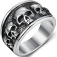 thumbnail image 2 of Retro Vintage Stainless Steel Gothic Death Skull Skeleton Cocktail Party Biker Statement Halloween Ring, 2 of 5