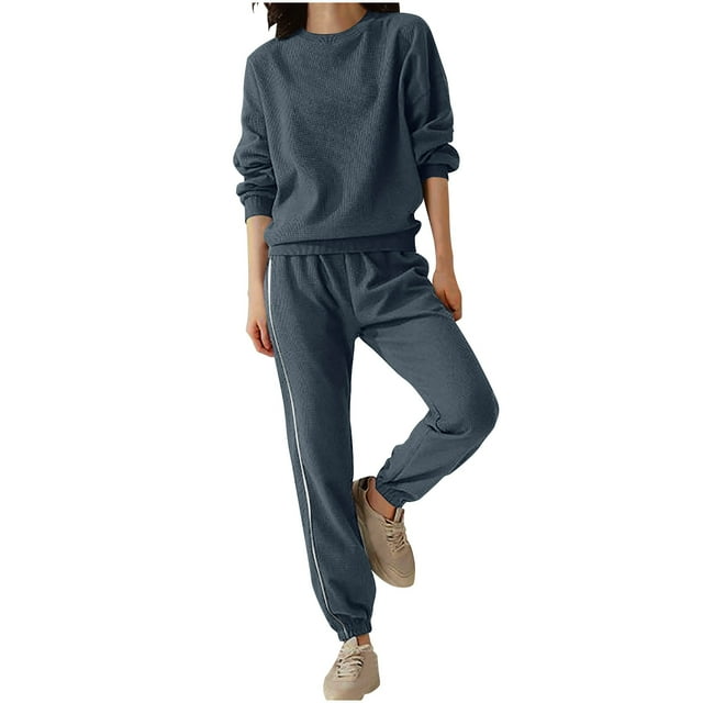 Timegard Plus Size for Women 2pc Outfits Crew Neck Long Sleeve Pullover Tops Cinch Bottom Pants Athletic Workout Sets