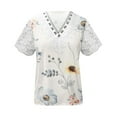 thumbnail image 4 of Dyegold Womens Lace Crochet Short Sleeve Tops V Neck Summer Trendy T Shirt Loose Fitting Comfy Dressy Casual Tunics Blouses, 4 of 5