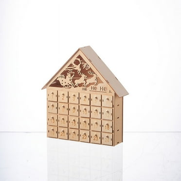 Coollooc Christmas Advent Calendar with LED Light Nativity Scene Wooden Advent Calendar with 24 Drawers Christmas Village House Star Reusable Handcrafted Countdown For Indoor Holiday Xmas Decoration