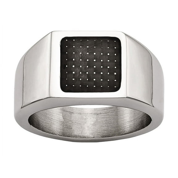 Stainless Steel Polished Signet Carbon Fiber Ring