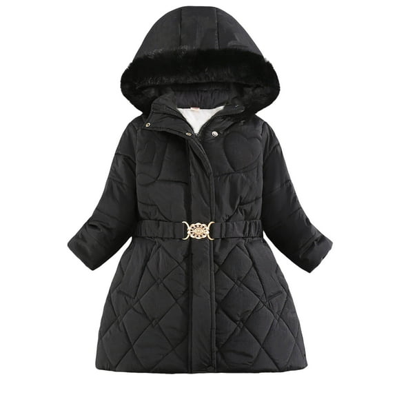 newwalpole Girls Winter Warm Dress Coat Fleece Lined Jacket Fuzzy Hooded Long Jacket Kids Windproof Overcoat Outerwear Black for Size 5-6 Years