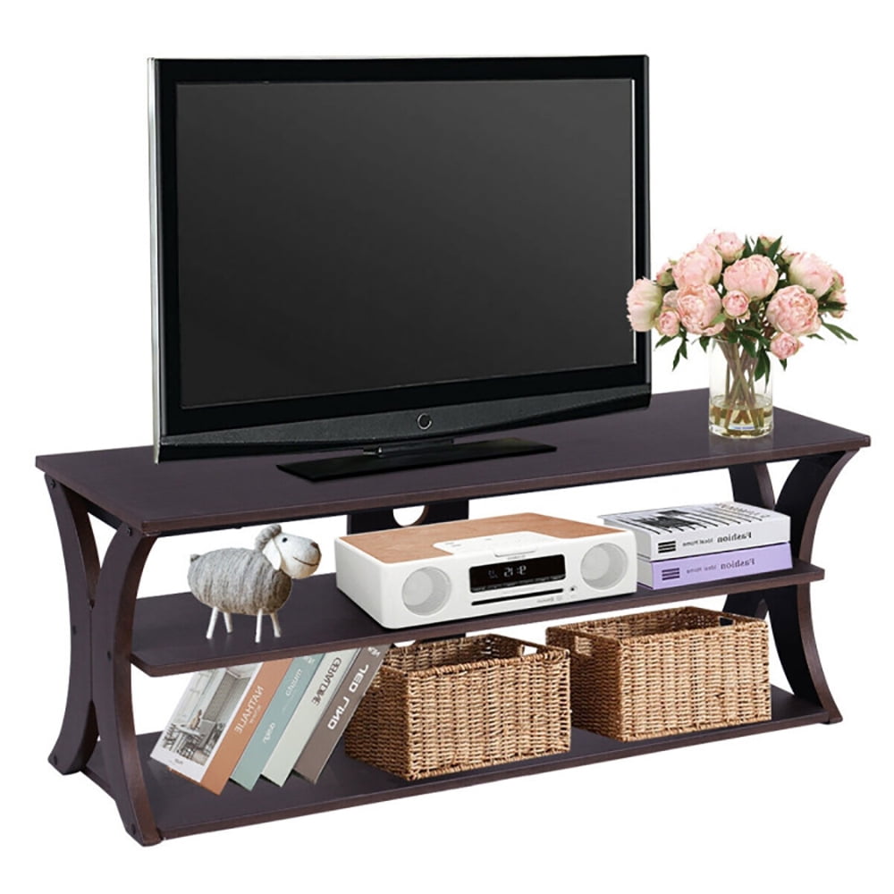 Finihen TV Stand, TV Cabinet, 3-Tier TV Stand Storage Console with Storage Shelves, for Living Room, Bedroom, Brown