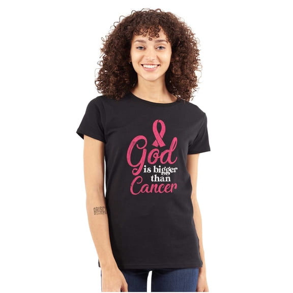 God is Bigger Than Cancer BCA Ribbon Womens Slim Fit Graphic Tee Brisco Brands S
