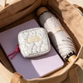 thumbnail image 4 of Feledorashia Sanitary Napkin Storage Bag, Portable Period Pouch, Heart Dots Fabric Mini Organizer, Compact Small Squares Makeup Purse with Double Zipper and Soft Quilted Design, 4 of 6