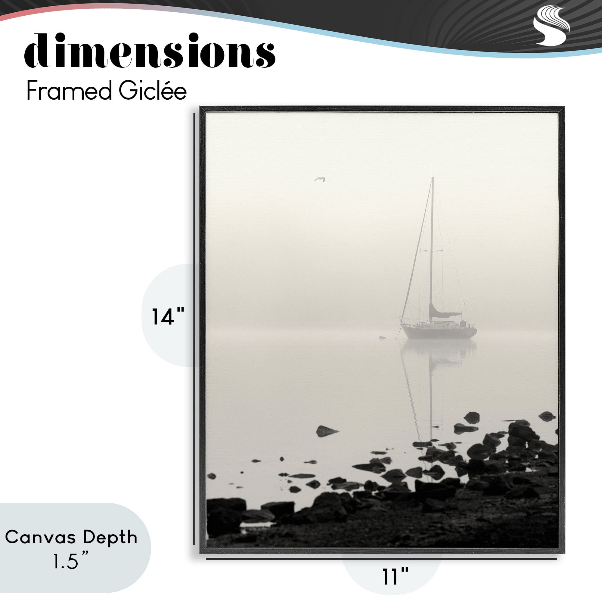 Stupell Industries Moored In Fog Black Framed Giclee Art, design by Nicholas Bell