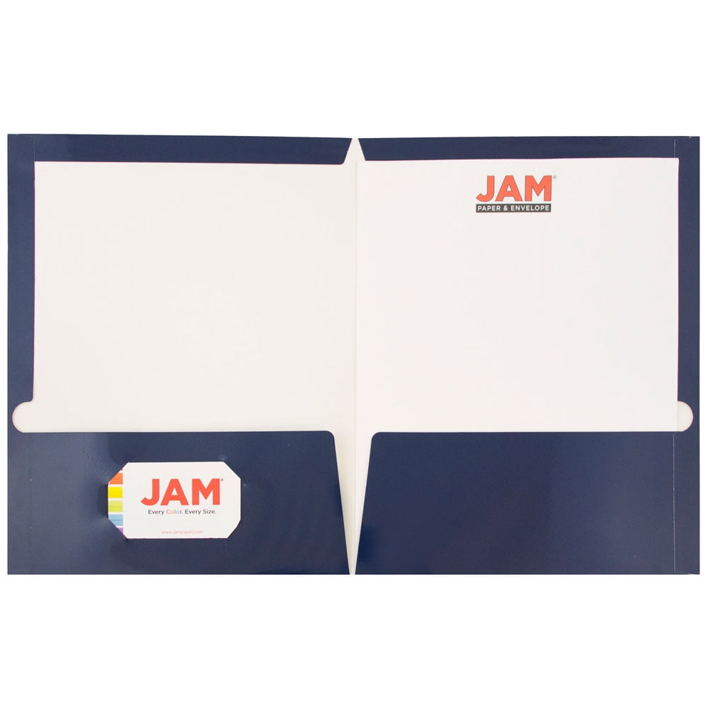 JAM Paper Laminated Two Pocket Glossy Folders, Navy Blue, Bulk 50/Box