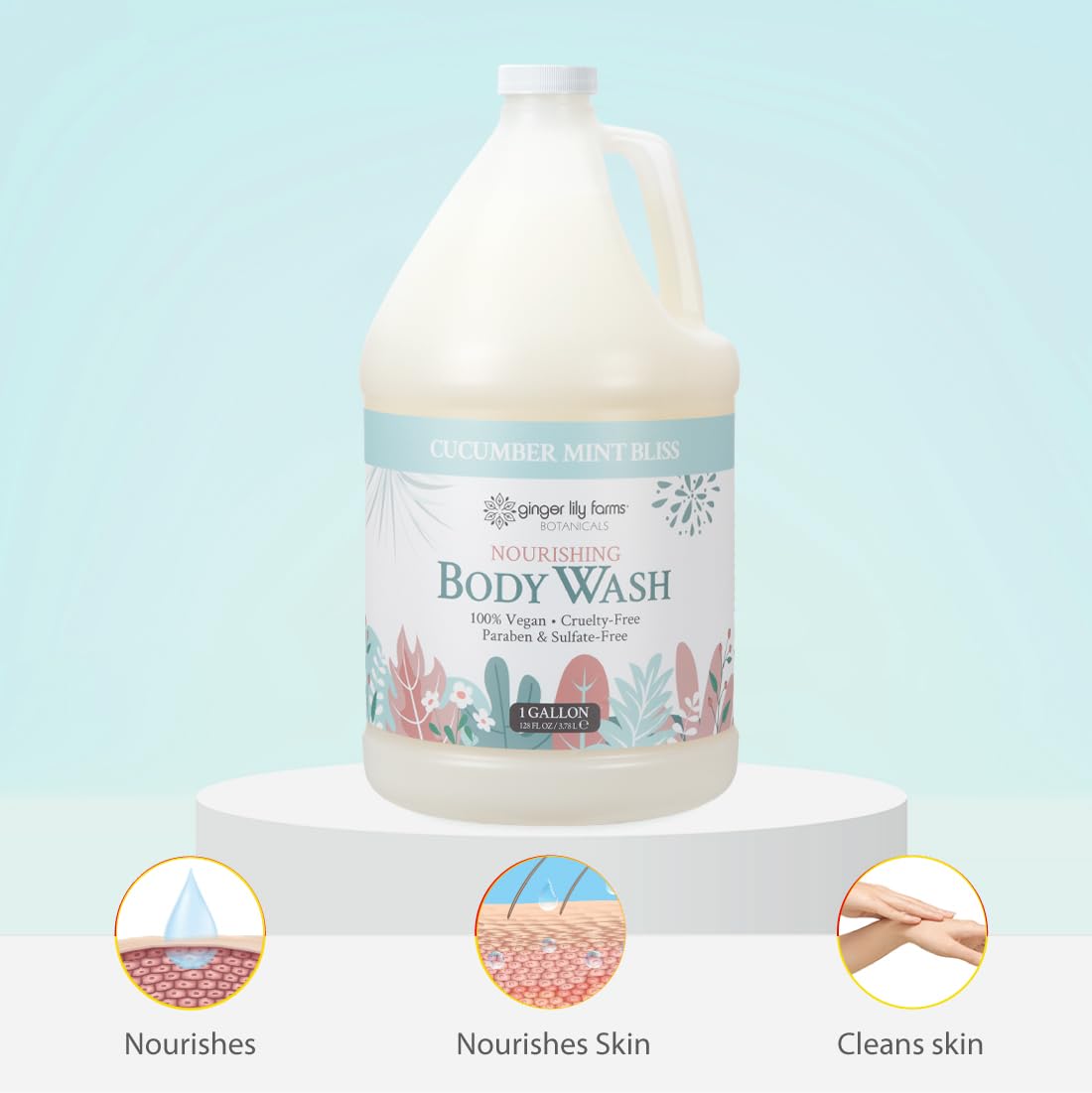 Ginger Lily Farms Botanicals Nourishing Body Wash, 100% Vegan & Cruelty-Free, Cucumber Mint Bliss Scent, 1 Gallon (128 fl oz) Refill