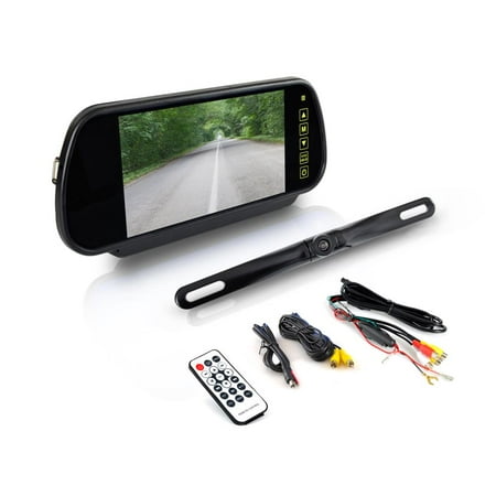 PYLE PLCM7400BT - Backup Car Camera - Rear View Mirror Monitor System w/Safety Parking Assist Distance Scale Lines - Features Bluetooth, Waterproof Protection, Night Vision, 7" LCD Screen Display