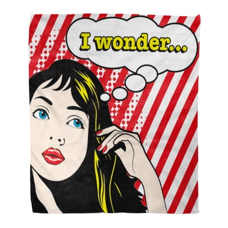 ASHLEIGH Flannel Throw Blanket Popart Yellow Girl Pop Woman I Wonder Sign Bubble Soft for Bed Sofa and Couch 50x60 Inches