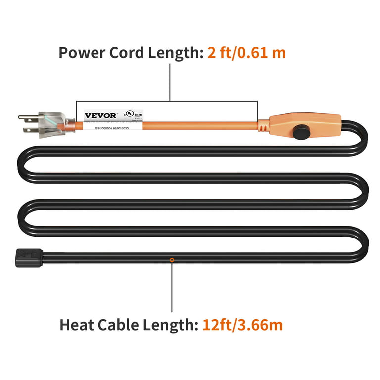 VEVOR Pipe Heating Cable- 6-feet 42W Heat Tape for Pipes with Built-in  Thermostat-Protects PVC Hose-Metal and Plastic Pipe from Freezing- 120V