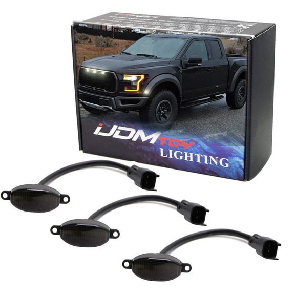 3pc Smoked Lens White LED Grille Running Lamps For 2010-14 & 17-20 Ford Raptor (Powered by 36 Pieces of SMD LED Lights)