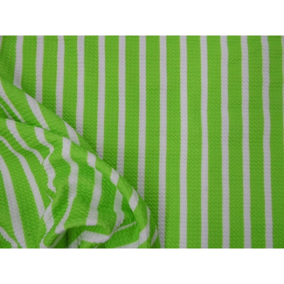 Bullet Printed Liverpool Textured Fabric Stretch Lime Green White Stripe W42