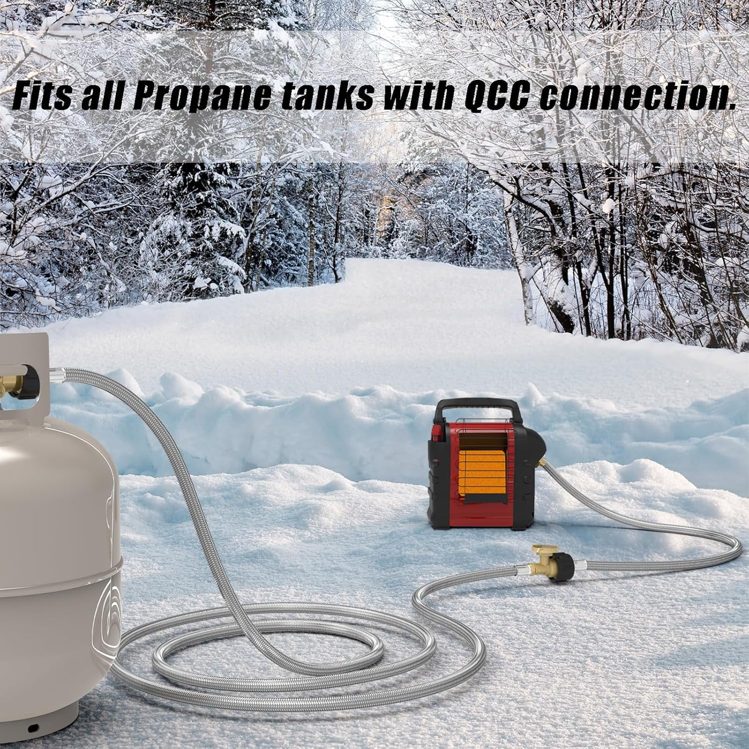 Upgraded 12 FT Propane Tank Extension Hose Braided with Gauge, QCC1/Type 1 Tank Extension Hose, Acme to Male QCC/POL Fitting, Leak Detector Replacement for Propane Tank Appliances, Gas Grill