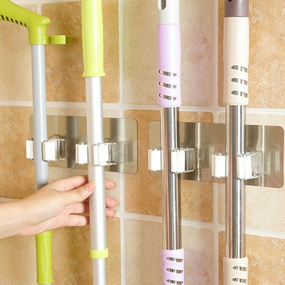 Cheers US 4Packs Broom Holder, Sturdy Broom Holder Wall Mount, Broom Gripper Holds Self Adhesive No Drilling Super Anti-Slip, Broom and Dustpan Hanger