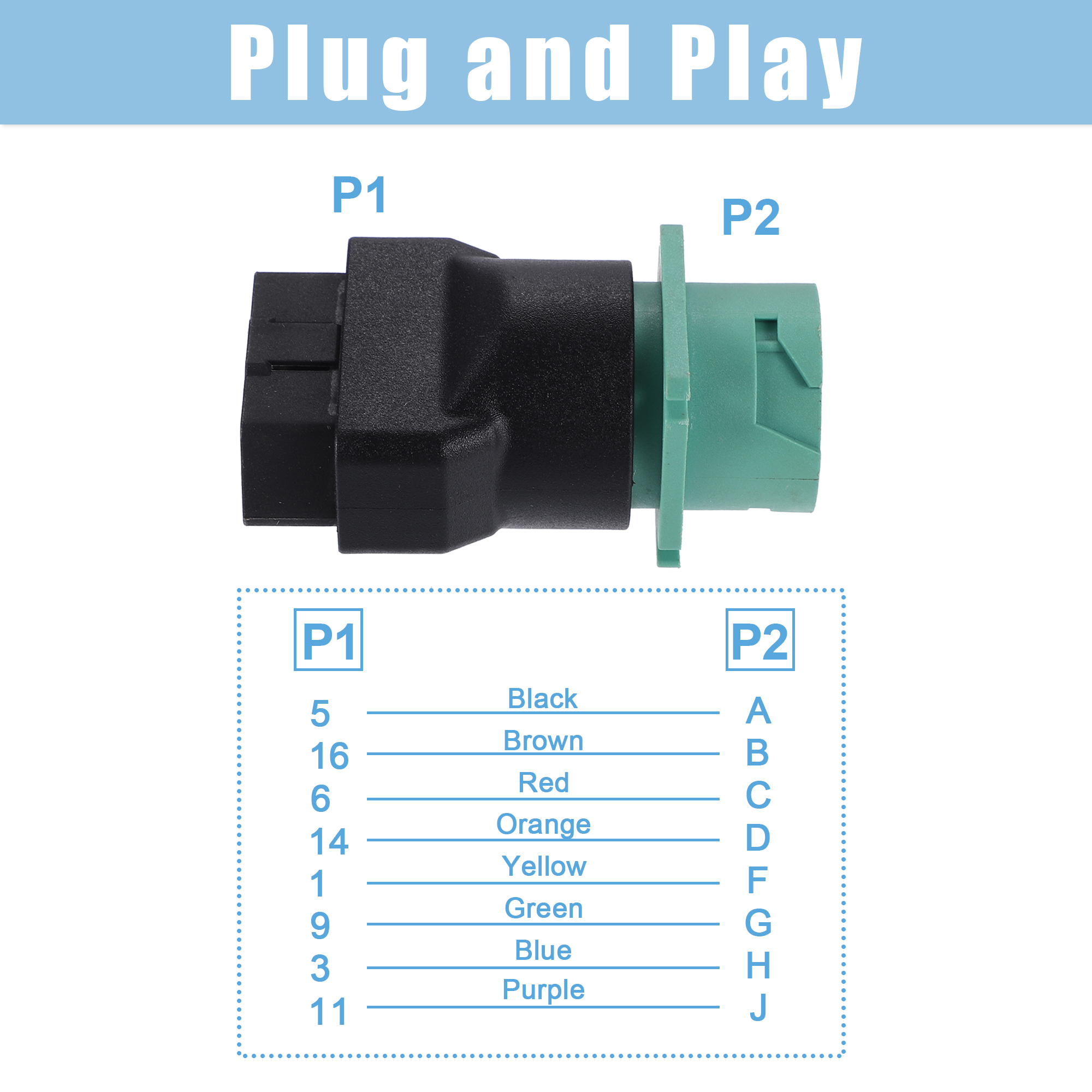 Unique Bargains 16Pin OBD Male to 9Pin J1939 Female Adapter Diagnostic Connector