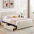 thumbnail image 1 of VECELO Full Upholstered Platform Bed Frame with 4 Storage Drawers and Adjustable Headboard, Wooden Slats Support, No Box Spring Needed, Beige, 1 of 7