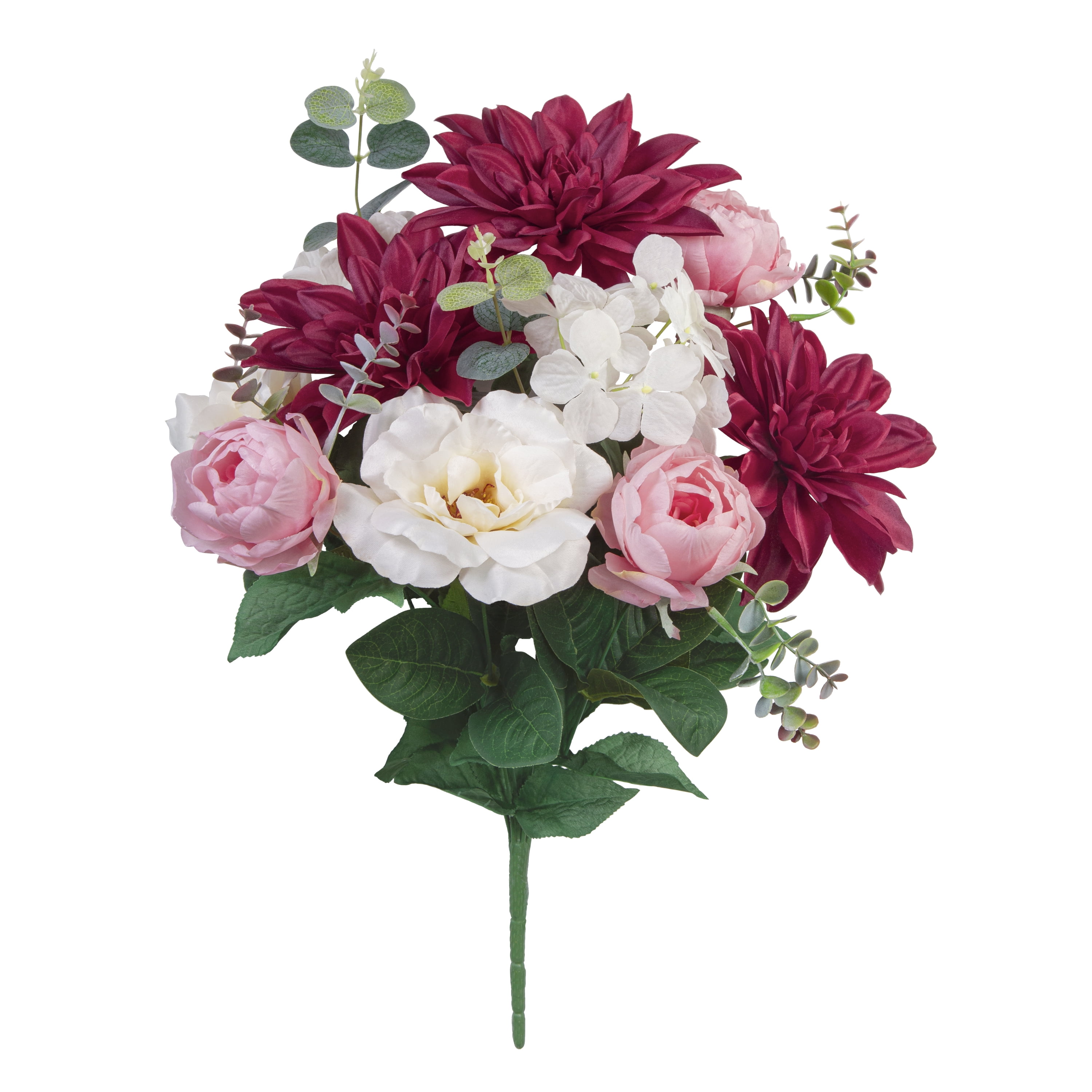 (2 pack) Mainstays 19 in Artificial Silk Burgundy Dahlia & White Tea Rose Mixed Flower Bouquet for Indoor Use