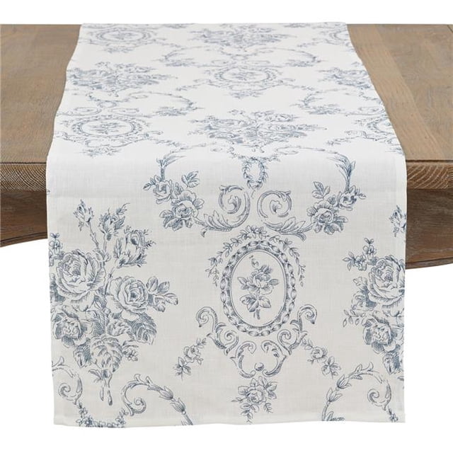 Saro Lifestyle Toile Floral Table Runner 16 x 108 Indigo with Delicate Design