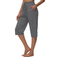 thumbnail image 5 of MLQIDK Pedal Pushers for Women Lounge Pant Dressy Casual Knee Length Elastic Waist Lounge Pant Trendy Summer Linen Capri Pants with Pockets Gray L, 5 of 7
