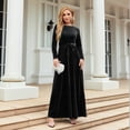 thumbnail image 4 of Vestido Elegante de Terciopelo con Cinturón, Plisado, de Larga, para Cóctel, Formal, Boda, Invitada, Corte A Negro M, 4 of 9