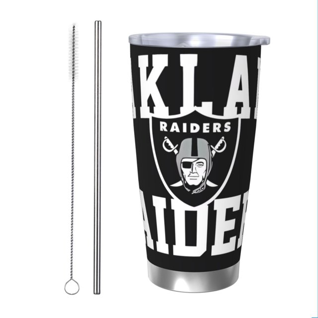 Taza térmica duradera de acero inoxidable 304 con tapa y pajita con temática del equipo de fútbol de los Raiders Taza térmica de acero inoxidable de 20 oz Taza para automóvil Adecuada para bebidas