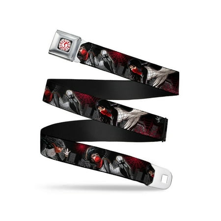 Charmeuse Silk Belt - silk action poses/spider webs/skyline black/grays/red webbing - seatbelt belt x-large