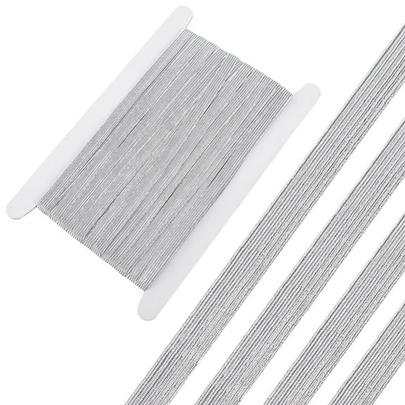 24 Yards Silver Elastic Band 0.4" Wide Glitter Metallic Ribbon Flat Elastic Strap Stretch Ribbon Elasticity Knit Rubber Cord Webbing Garment Accessories for Sewing Craft Wrapping for DIY