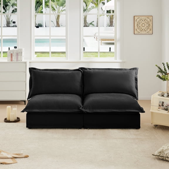 Slipcovered 2 Seater Armless Sofa,  Free Combination Convertible Slipcovered Sofa, Armless Sofa Couch for Living Room and Bedroom with Multiple Pillows, Chenille Fabric, Black