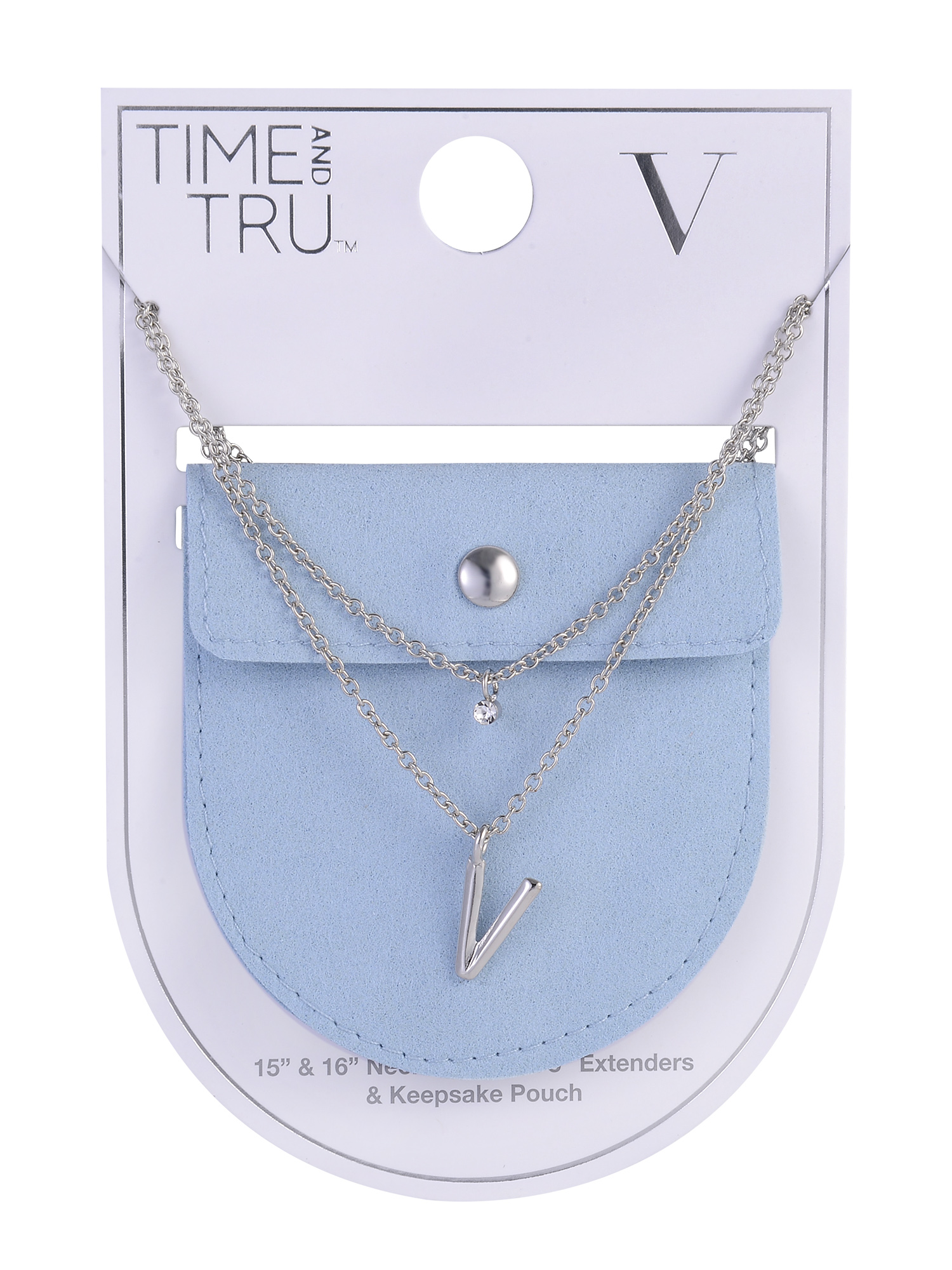 Time and Tru Silvertone Rolo Chain 2 Row Initial "V" Pendant Necklace