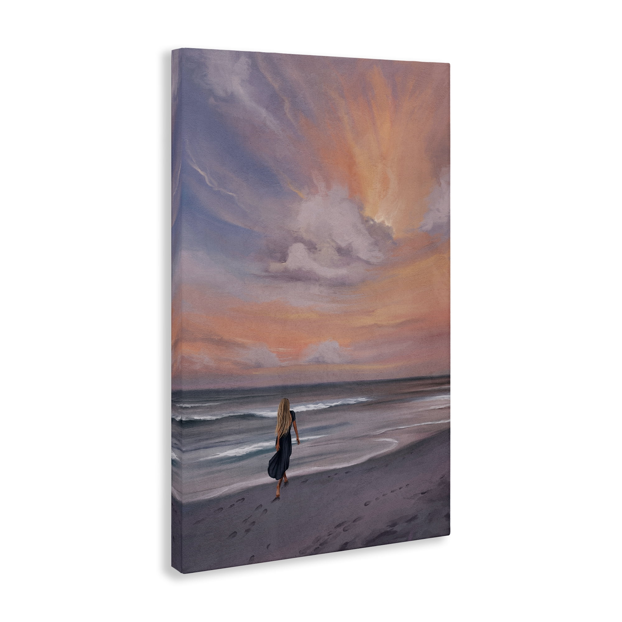 Stupell Industries Sunset Beach Walk Nautical & Beach Painting Wrapped Canvas Art Print Wall Art, 16 x 24