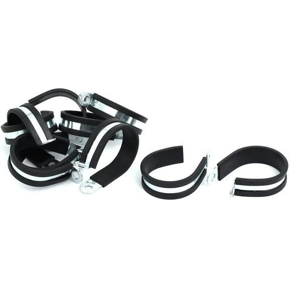 40mm Dia Rubber Lined R Shaped Zinc Plated Pipe Clip Cable Clamp 10pcs