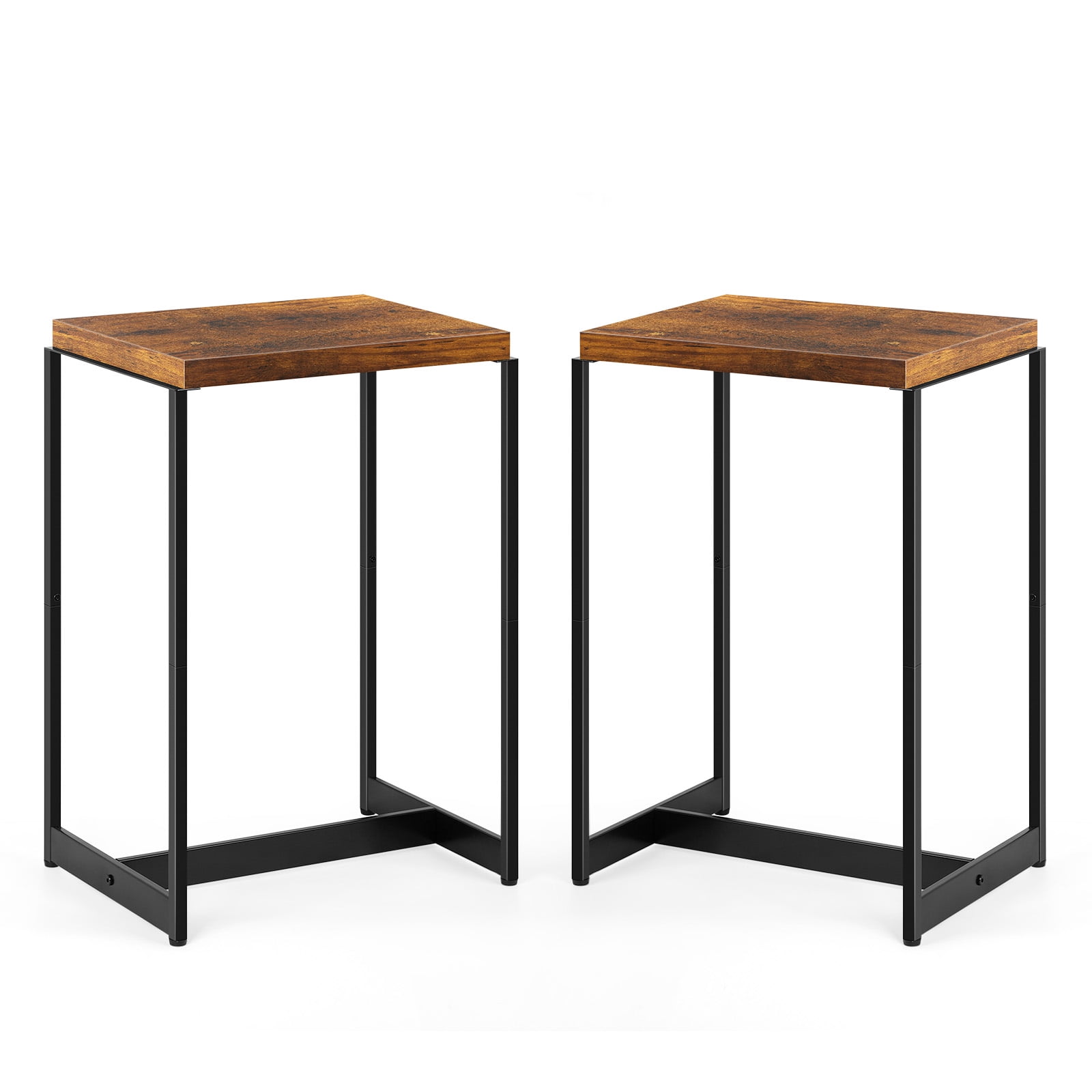 Set of 2 Nightstands Narrow Side Table End Table, Rustic Brown