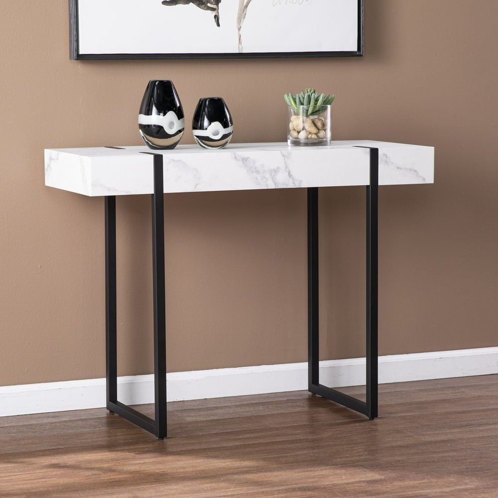 Southern Enterprises Rahilee Modern Marble Console Table, White/Black