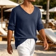 thumbnail image 3 of HAOTAGS Men’s V-Neck Long Sleeve Knit Sweater Casual Loose Fit Lightweight Ribbed Pullover Tops Navy Size 3XL, 3 of 9