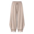 thumbnail image 5 of RFQWOVSR Women's High Waist Drawstring Wide Leg Linen Pants with Lace Trim Pockets Casual Summer Trousers S, 5 of 5