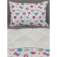 thumbnail image 3 of Feminine Comforter & Sham Bedding Set, Pattern with Funny Doodle Elements Bowtie Ladybird Diamond and Kitty, 3 pcs Duvet Set Microfiber Filling Quilt, 5 Sizes, Fuchsia and Blue, by Ambesonne, 3 of 4