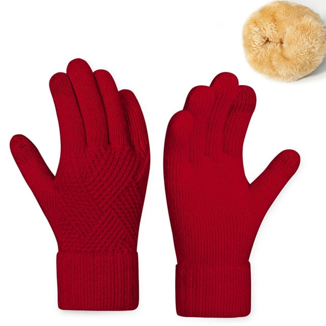 Yanlir Winter Gloves For Men and Women Touch Screen Thermal Warm Knit Gloves for Running Driving Hiking Cold Weather Activities with Stretchy(Red,Free Size)