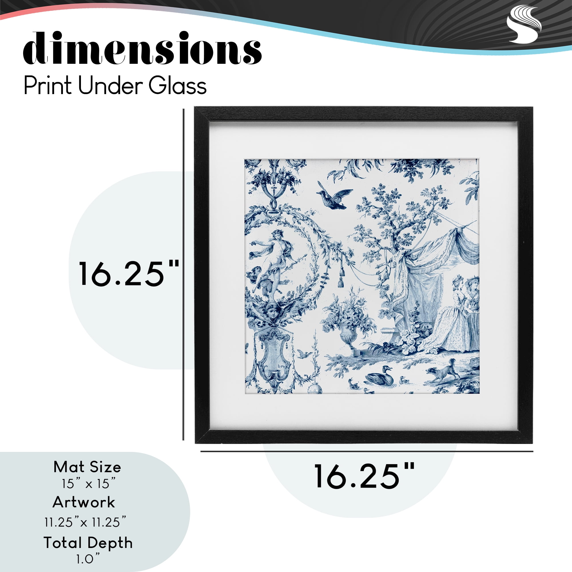 Classic Toile Scene Black Framed Print Under Glass, design by Vintage Hustle