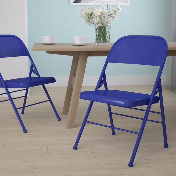 Flash Furniture Cobalt Blue Triple Braced & Double Hinged Metal Folding