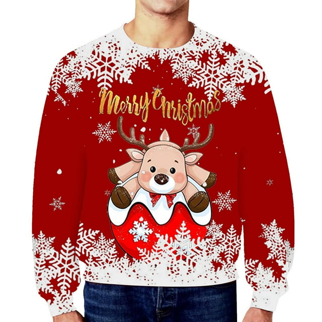 toraway Chandails en Molleton Sans Capuche à Fermeture Éclair pour Hommes Hiver Col Rond Décontracté Manches Longues Imprimé Flocon de Neige TTTG