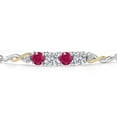 thumbnail image 3 of Gem Stone King 925 Silver and 10K Yellow Gold Red Ruby and White Lab Grown Diamond Bracelet for Women | 2.12 Cttw | Gemstone July Birthstone | Round 5MM | Fully Adjustable 9 inch, 3 of 5