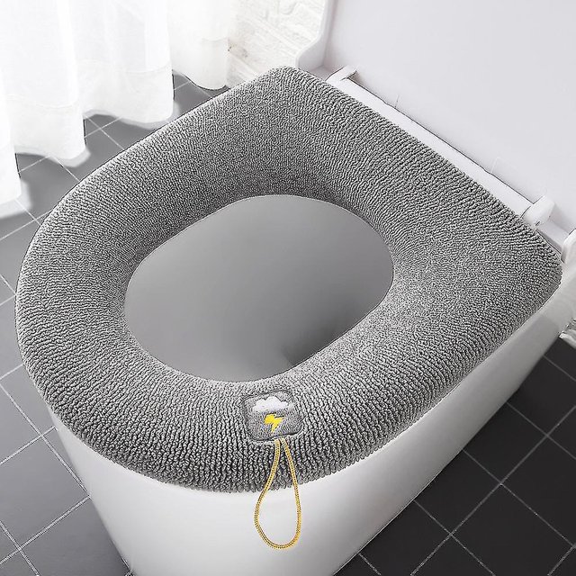 Funda de asiento de inodoro cálida para el invierno, alfombrilla para inodoro, 1 pieza, accesorio de baño lavable, tejido de punto, almohadilla suave en forma de O de color puro, funda para