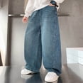 thumbnail image 2 of NIEWTR Boys Baggy Denim Pants Fashion Sports Kids Clothing Boys Casual Wide Leg Pants Loose Fit for Teens（A-Blue,15-16 Years), 2 of 5