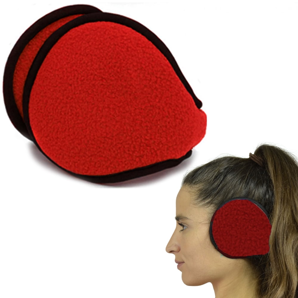 1 Red Ear Muffs Fleece Earwarmer Winter Mens Womens Wrap Behind Head