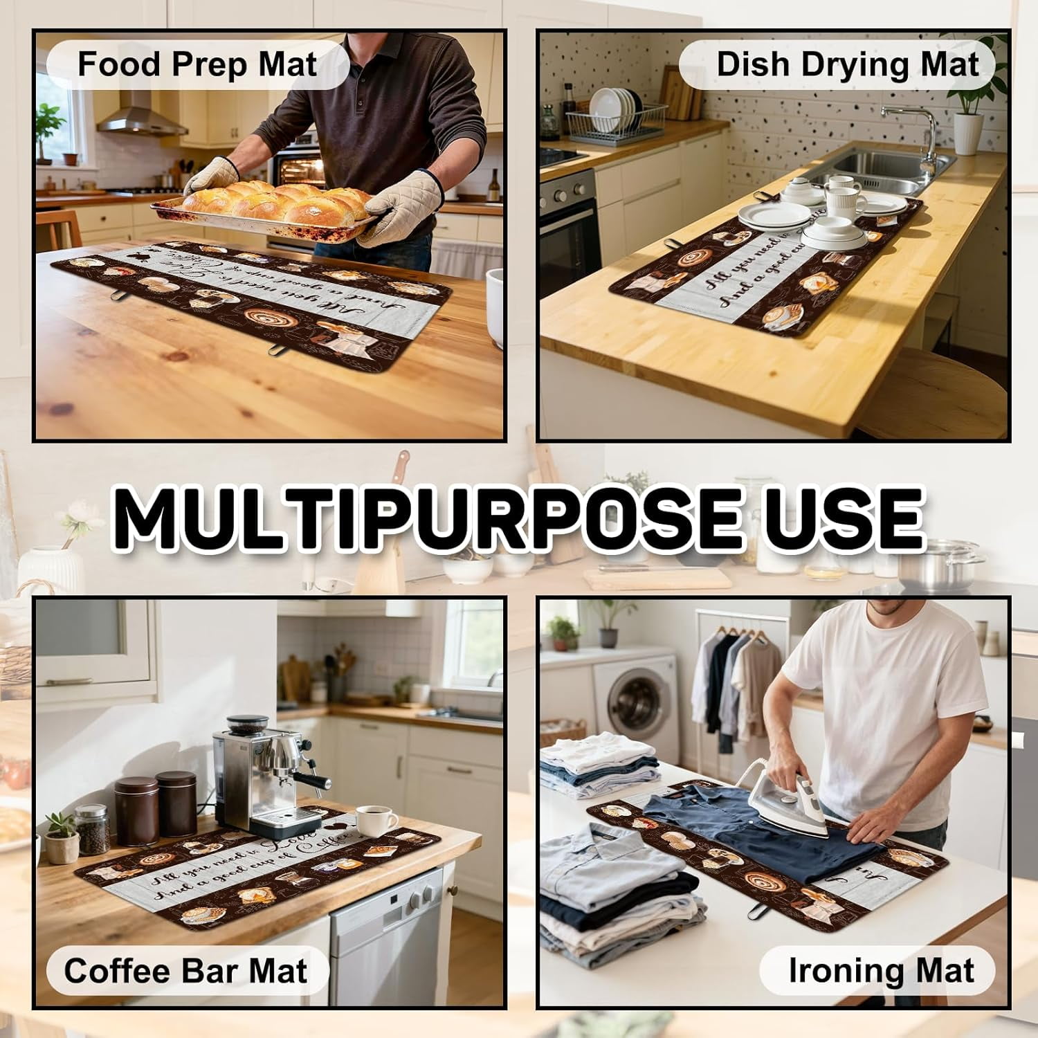 Coffee Stove Top Cover for Electric Stove, Coffee Ceramic Stove top Cover, Heat Resistant Glass Cooktop Cover, Flat RV Range Stovetop Protector, Dish Drying Mat for Kitchen, 28"x20"