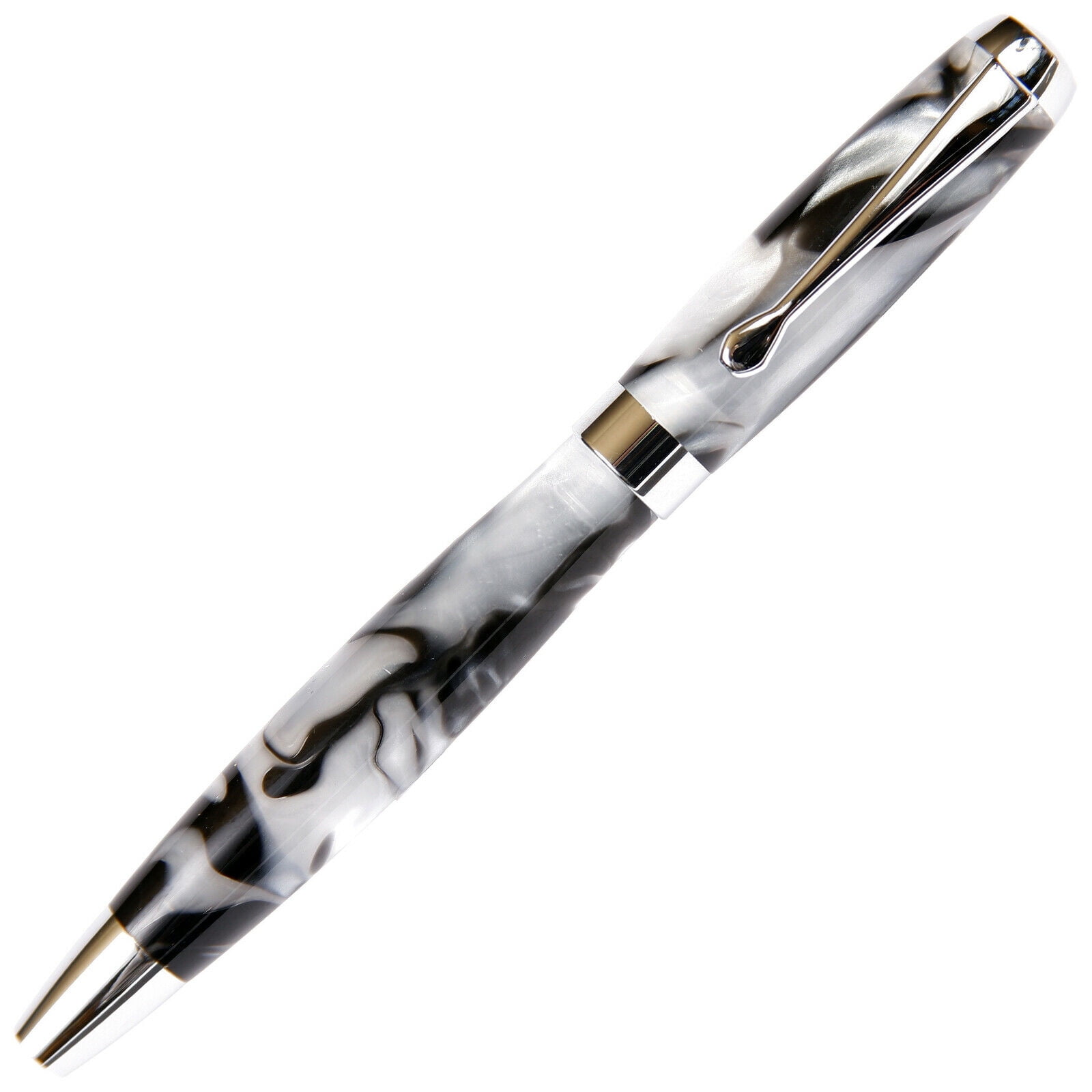 Tuscany Fountain Pen - Black & Pearl Marbleized Gloss Body  (Nib Medium Tip)