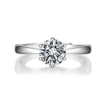 14K Solid White Gold Plated 925 Sterling Silver 1 Carat 6.5mm EF Color VVS Moissanite Classic Six Prong Flower Setting Simulated Diamond Wedding Engagement Ring for Women Jewelry, Adjustable SIZE