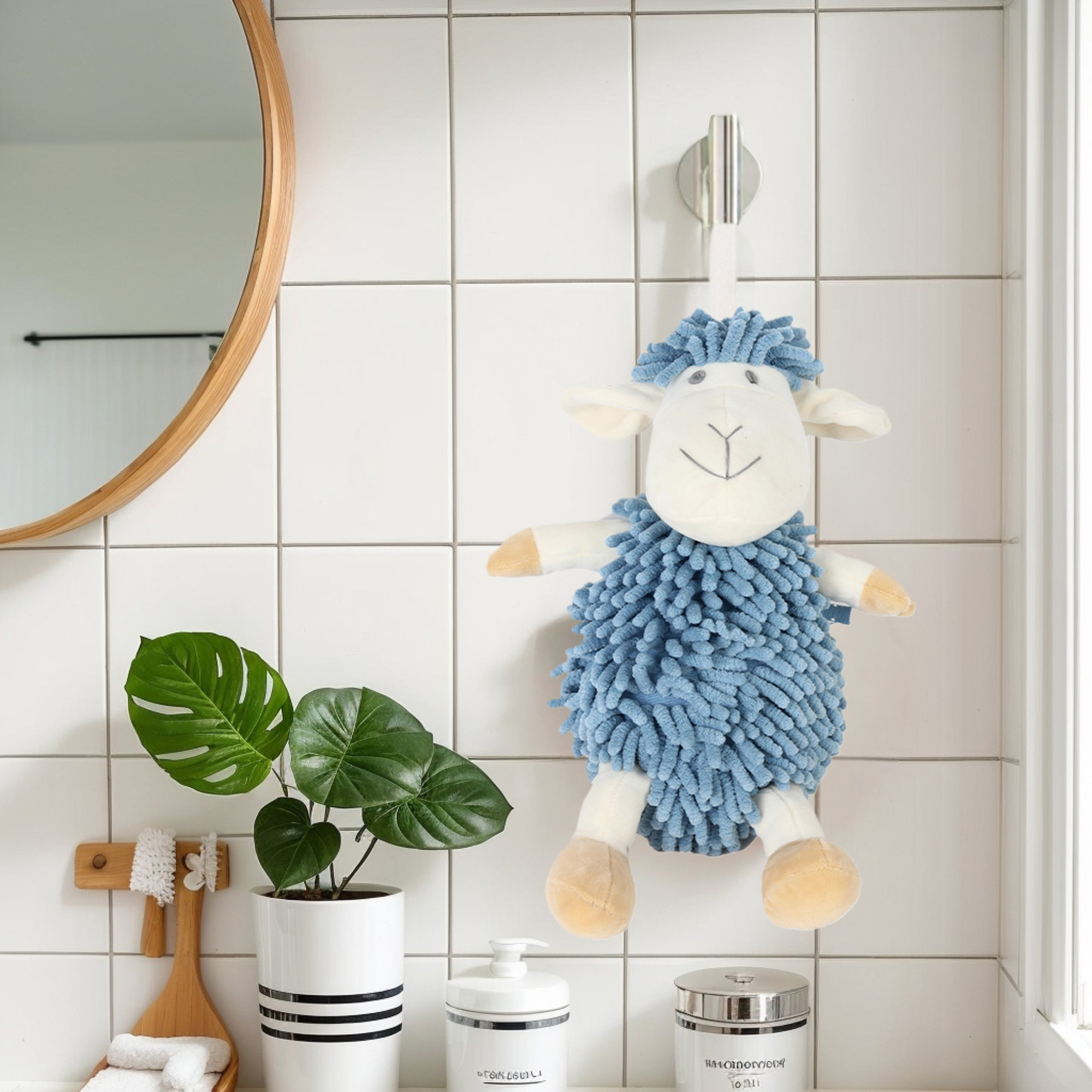 Unique Bargains 2 Pcs Sheep Hand Towels 9" x 13" Blue/Orange