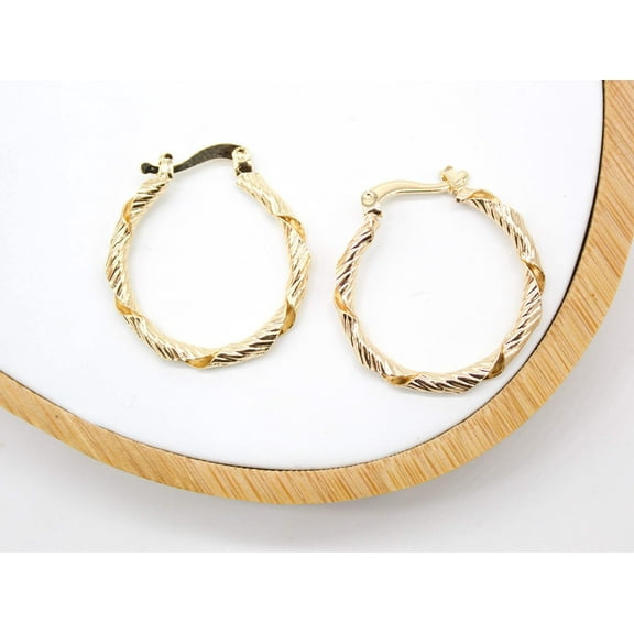 18K Gold Filled Hollow Twisted Lever back Hoop Earrings (J114A)